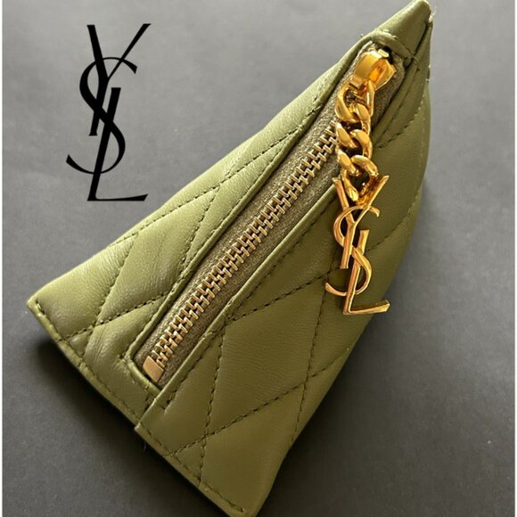 NWT SAINT LAURENT Triangle Ysl Quilted Pouch Key Chain - Picture 1 of 11
